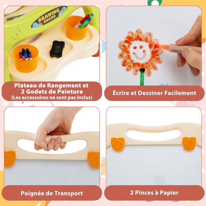 Caballete infantil GIANTEX para mayores de 3 años, pizarra magnética giratoria y extraíble de doble cara, altura ajustable, 57x33x81cm, naranja.