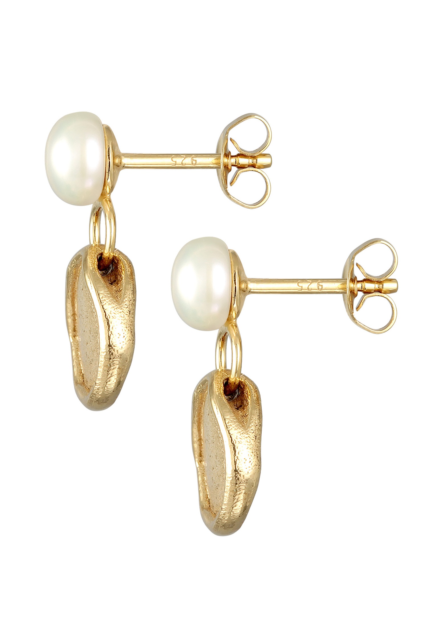 Elli PREMIUM Elli PREMIUM Boucles d'oreilles Femmes pendentif d'oreilles Organic Coin avec perle d'eau douce de culture en argent sterling 925 plaqué or