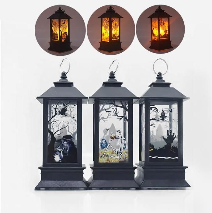 3 Pcs Lanterne à bougie LED d'Halloween, Fantôme Château Main Halloween Lanterne suspendue en d'extérieur pour Décor de fête