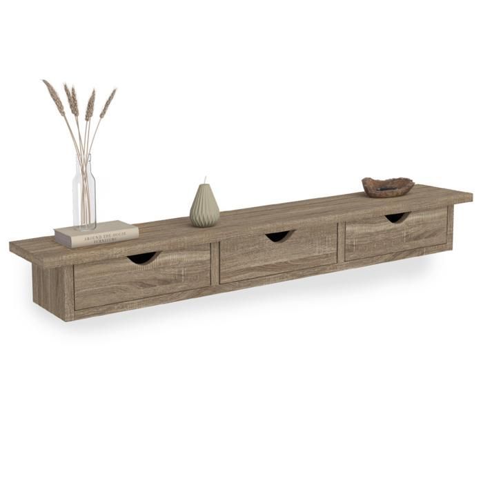 IDMARKET Etagère murale console d'entrée LISE 3 tiroirs façon hêtre