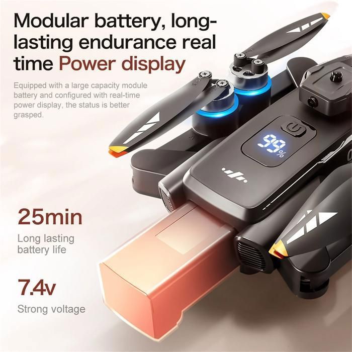 Dron, 3 baterías, 5G, resistente al viento, lente ajustable electrónicamente de 180°, control remoto LCD, pantalla electrónica