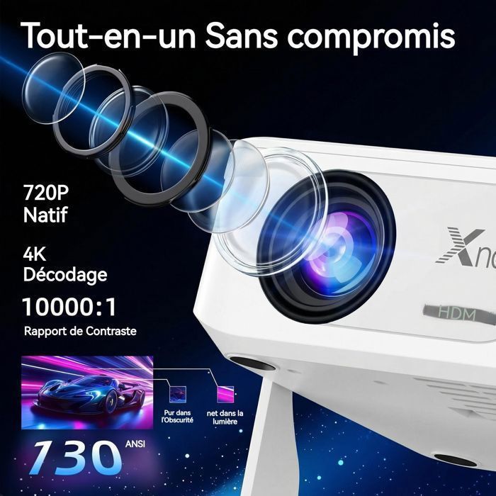 XNAN Draagbare WiFi 6 Bluetooth Home Cinema Projector, Mini Smart Projector Android 11 720P Ondersteuning 4K 161x135x170mm