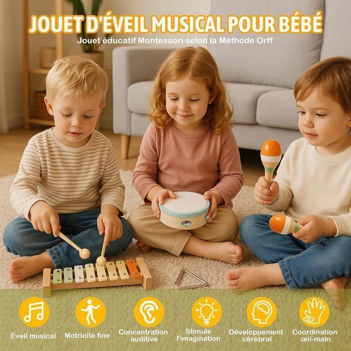 Instrument de Musique pour Enfant, Jouet en Bois Éveil Musicaux Montessori, Prise sûre, Sons clairs, Cadeau pour Enfant 1-9 Ans