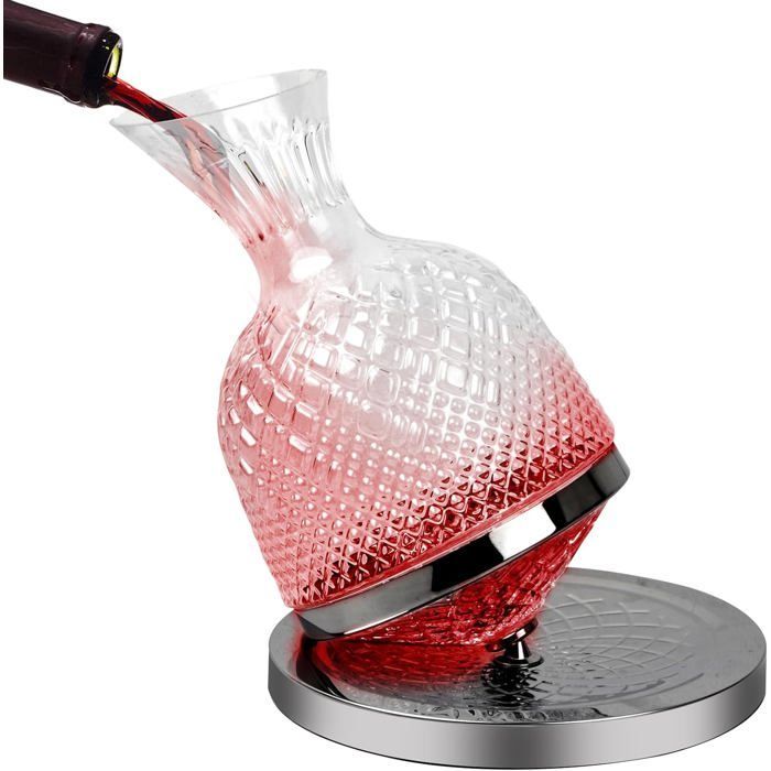 Decantador de vino de 1,5 L, decantador de vino giratorio de 360°, aireador de vino tinto, jarra para vino tinto