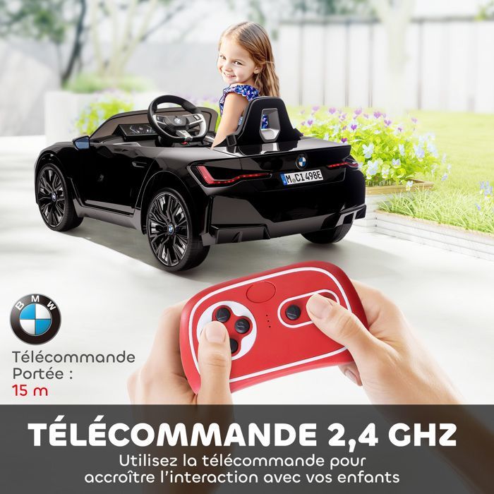 Children's Electric Ride-On Car - HOMCOM - Licensed BMW I4 12V - Remote Control MP3 Music Belt and Lights - 115x67x45 cm - Black