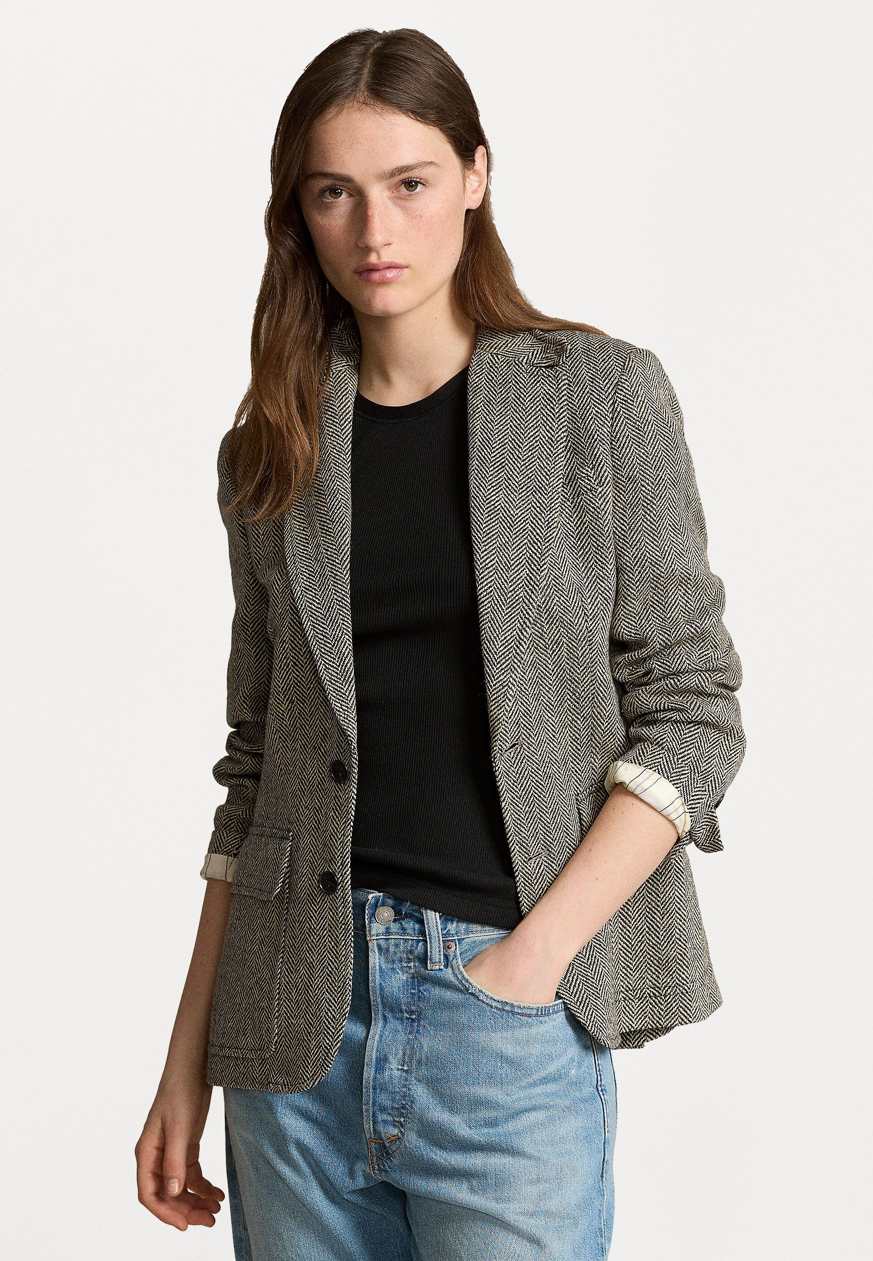 Polo Ralph Lauren HERRINGBONE LINEN BLEND BLAZER - Švarkas - juodas/kreminis
