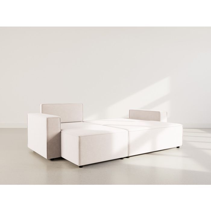 Hector - Sofá cama esquinero reversible de 4 plazas con espacio de almacenamiento en pana - Beige