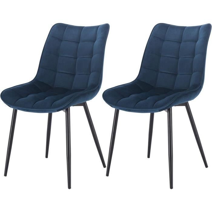 WOLTU Juego de 2 sillas de comedor, sillas de cocina escandinavas de terciopelo, patas de metal, azul W0ATT0087-2