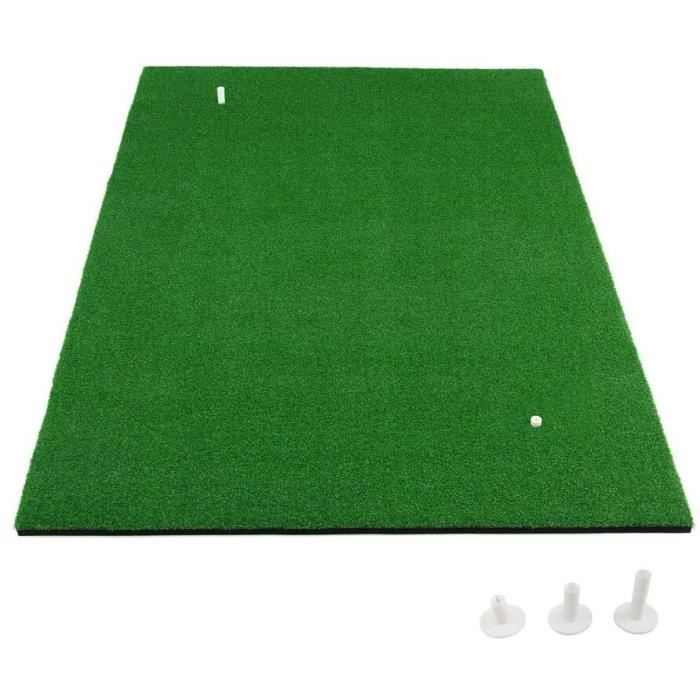 GYMAX Golf Mat 1.5 x 1M with 3 Tees, Golf Training Mat with 2 Tee Positions for Indoor and Outdoor Use