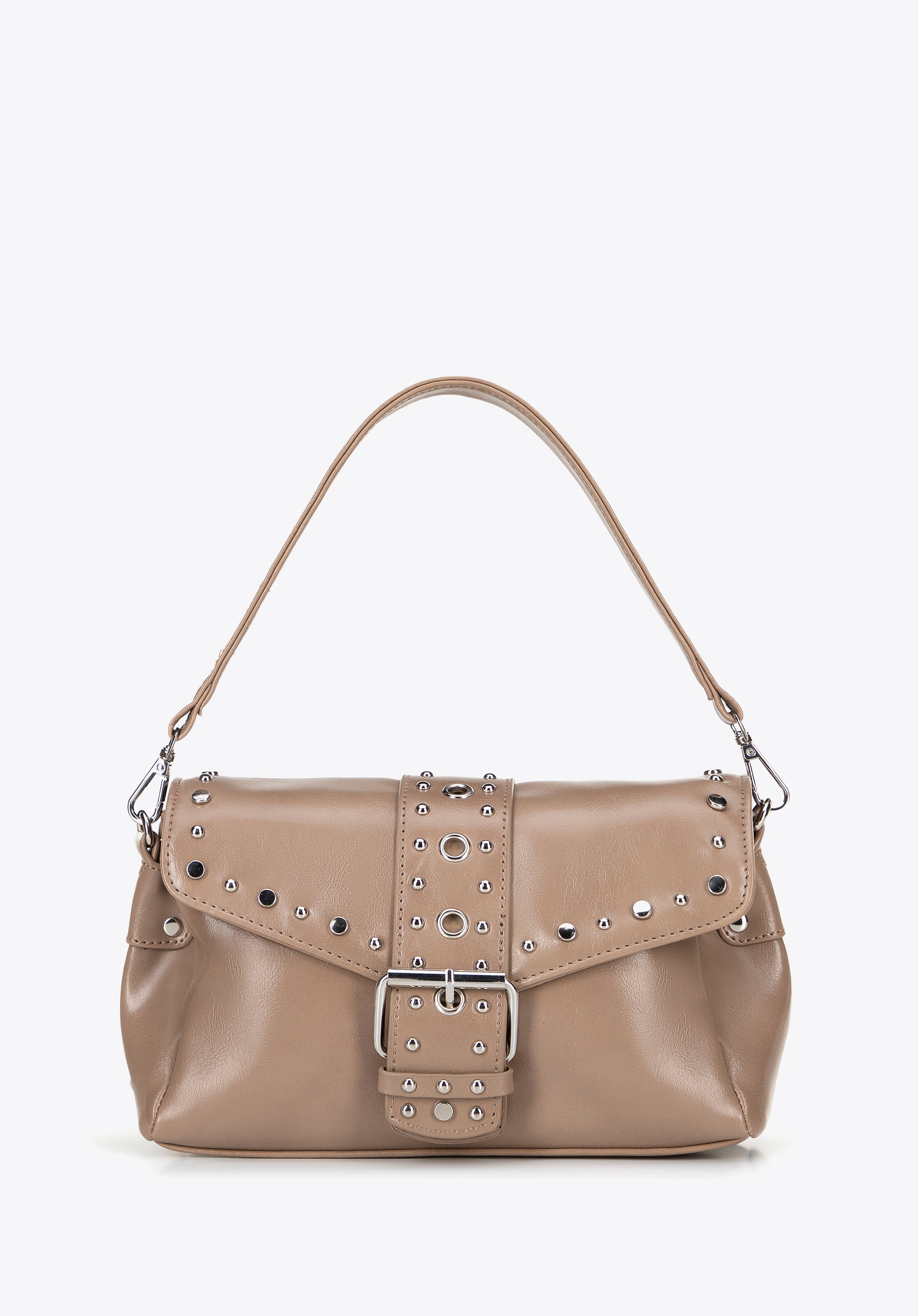 Damska crossbody z ekoskóry w dekoracyjne nity beżowa