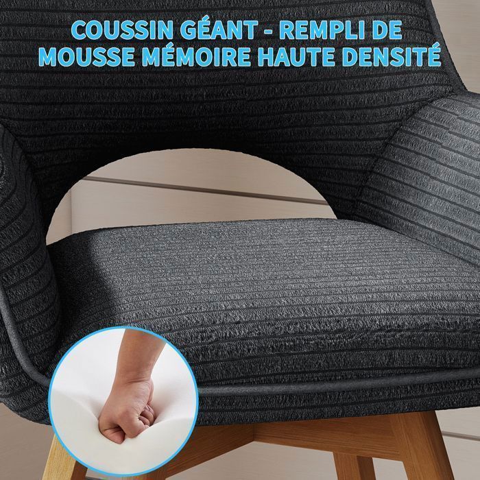 WAFTING Lot de 6 Chaises de Salle à Manger, Fauteuil Pivotantes avec Accoudoirs,Rembourrées avec Dossier en Velours,Bois Pied,Noir