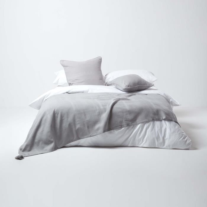 Manta para cama o sofá – Rajput tejida a mano – Gris claro – 255 cm x 360 cm