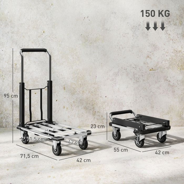 Carretilla plegable - LANGTU - Modelo estándar - Capacidad de carga de 150 kg - Plataforma extensible - Asa ajustable