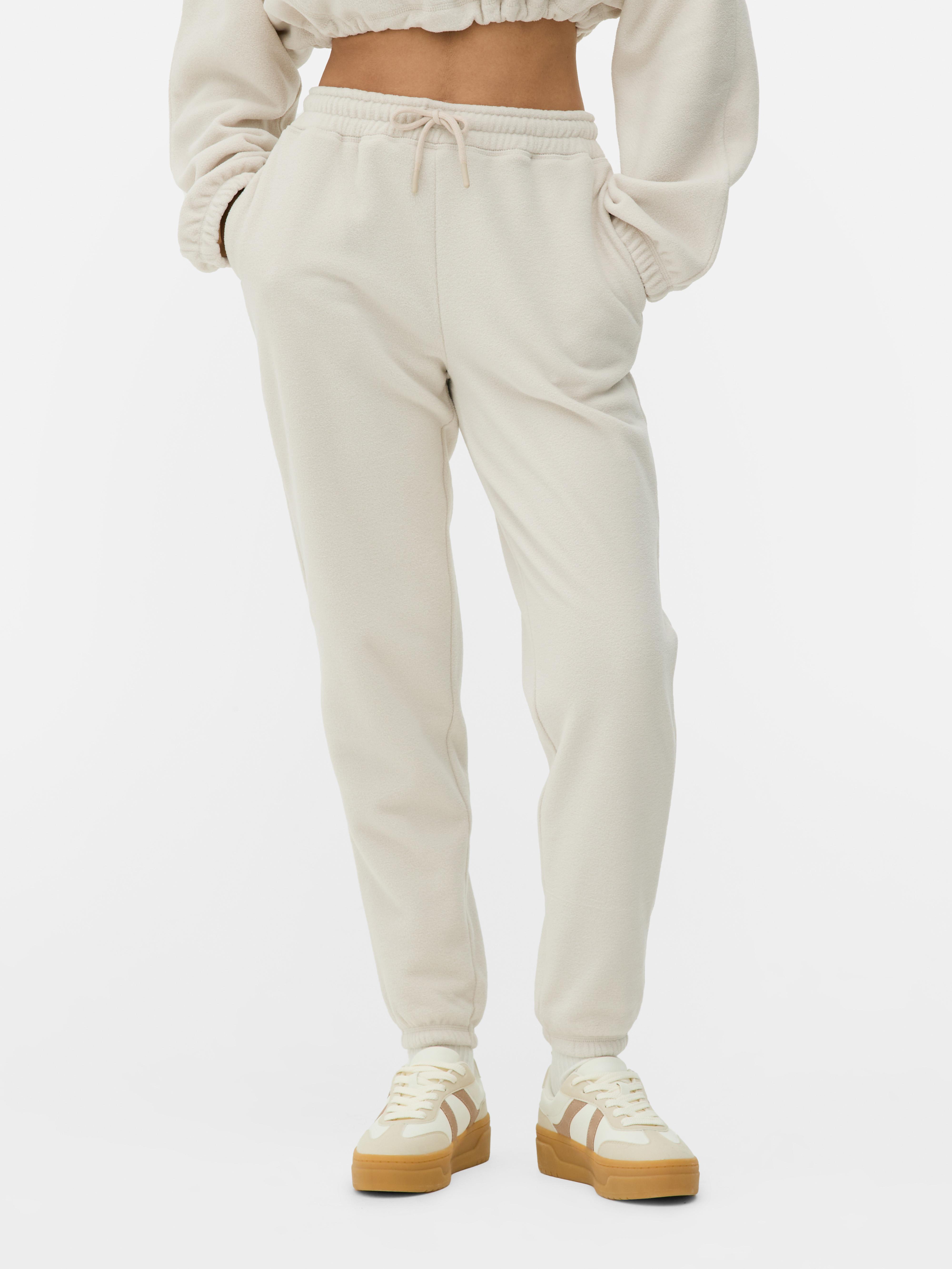 Pantaloni de trening din fleece asortați Pantaloni de trening din fleece călduroși cu talie elastică și manșete la gleznă