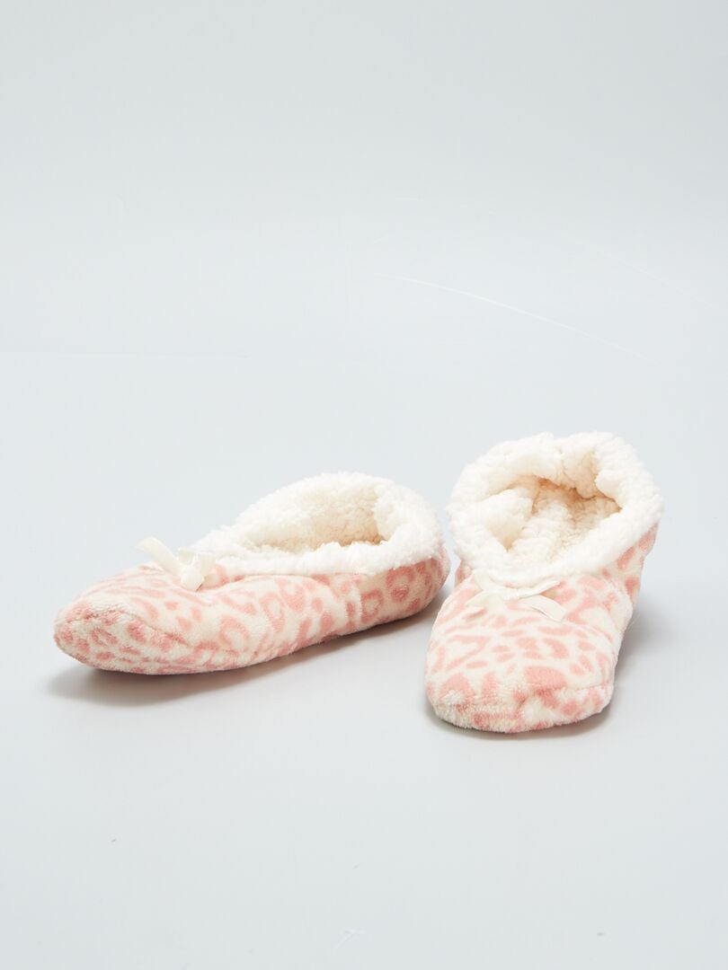 Pantufas de lã com estampa de leopardo - ROSA