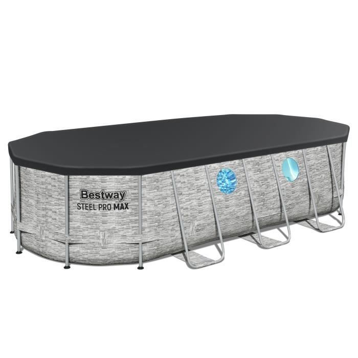 Kit Piscine hors sol tubulaire BESTWAY - Steel Pro Max™ - 549 x 274 x 122 cm - Ovale (Filtre à cartouche, bâche, échelle)