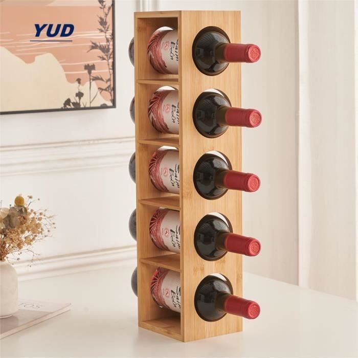 YUD Weinregal – 5-Flaschen-Weinregal – Naturholz – Küche – Weiß – YUD