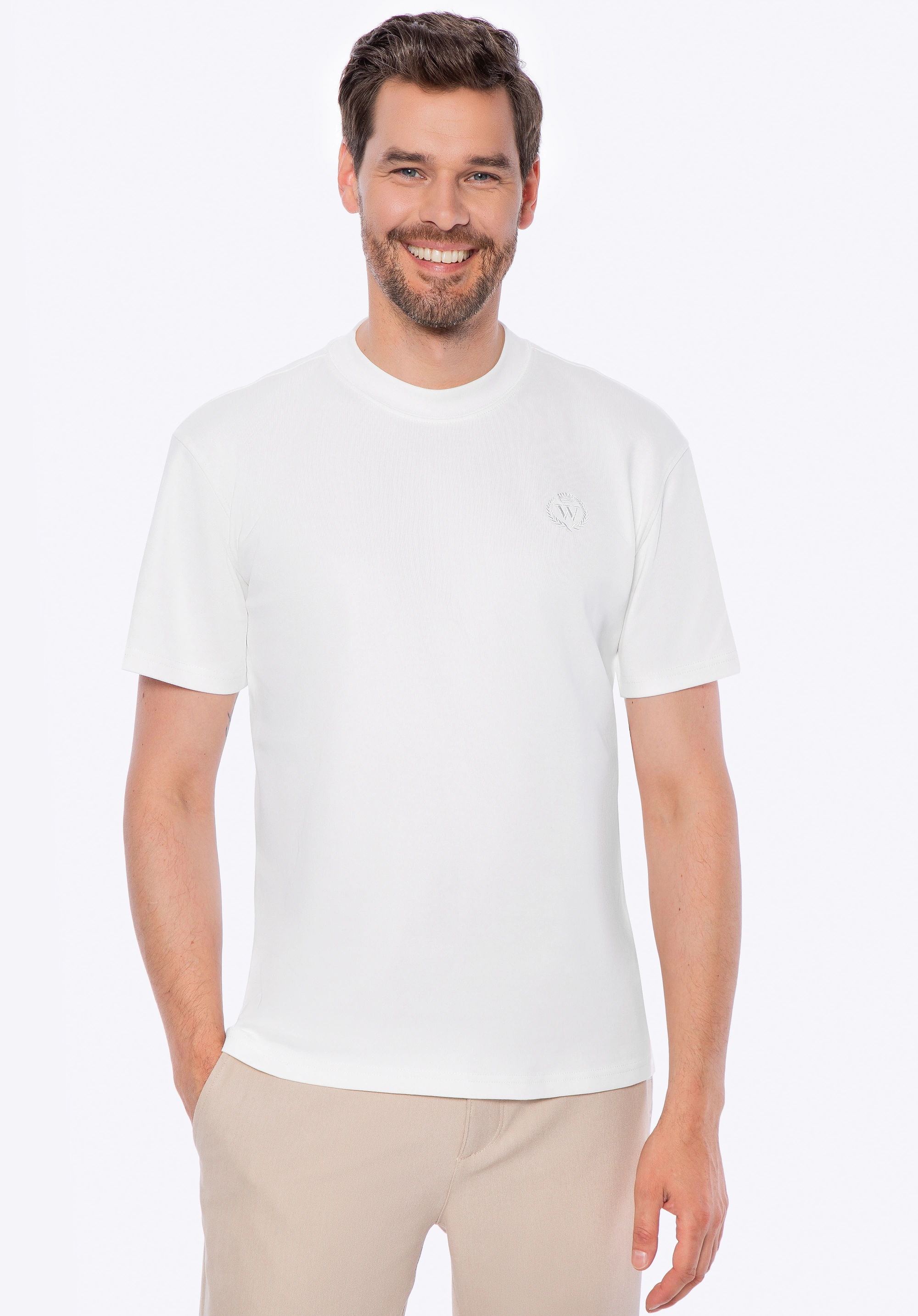 T-shirt męski z bawełny złamana biel