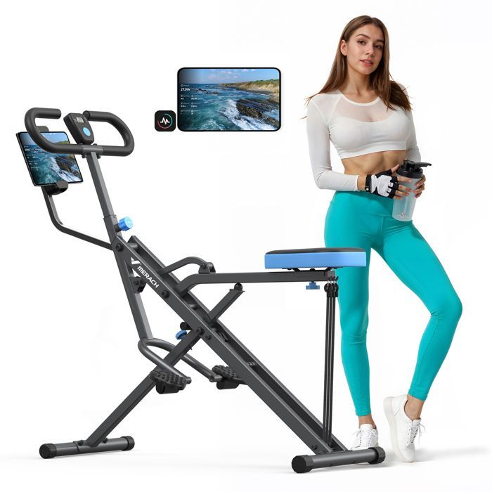 Macchina per squat e vogatore MERACH, resistenza regolabile, pieghevole, 160 kg, schermo LCD, supporto per telefono, per addominali/gambe/schiena