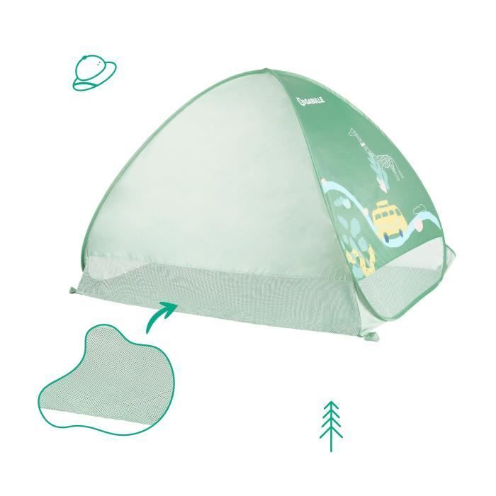 Tenda per bambini BADABULLE con protezione UV, tenda da spiaggia grande, elevata protezione solare SPF 50+, sistema pop-up, verde