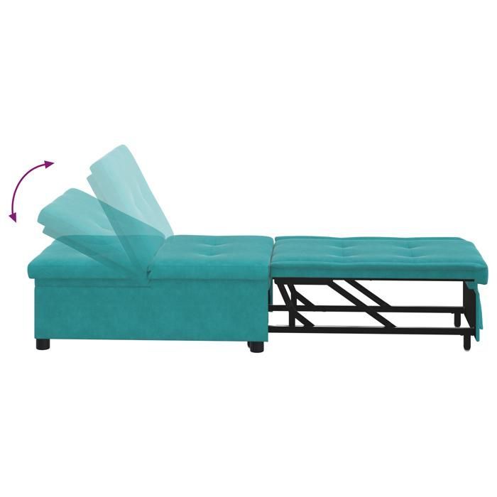 530880 y sofá cama 3 en 1, diván convertible, en terciopelo turquesa.