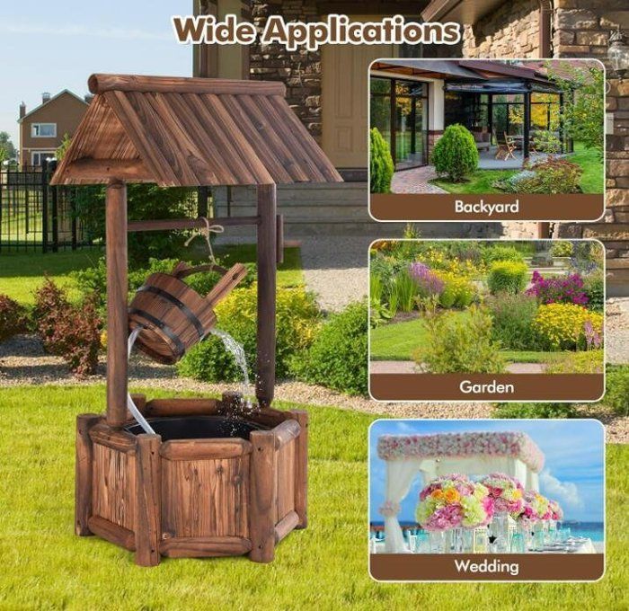Fontaine de Jardin Exterieur - RELAX4LIFE - Fontaine Décorative en Bois - Pompe électrique - Cascade Réglable - 58X50X116CM