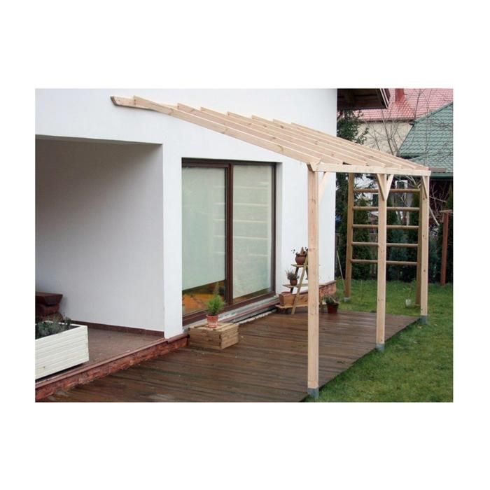 Pérgola adosada a la pared, prefabricada en autoclave, para cochera, 15,00 m², pendiente simple, sin cubierta.