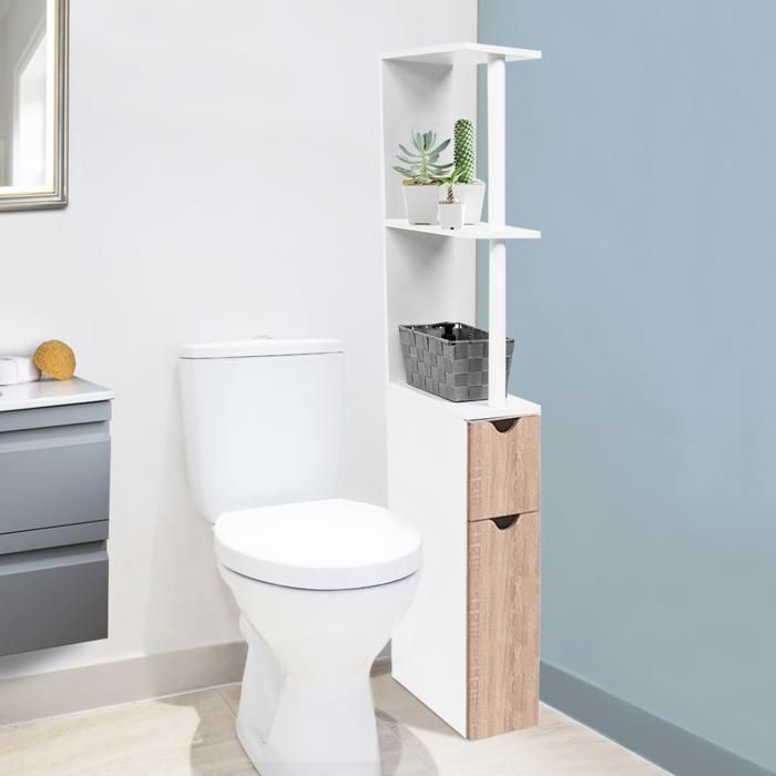 IDMARKET WILLY toiletkast met plank, 2 deuren, wit en beukenhout