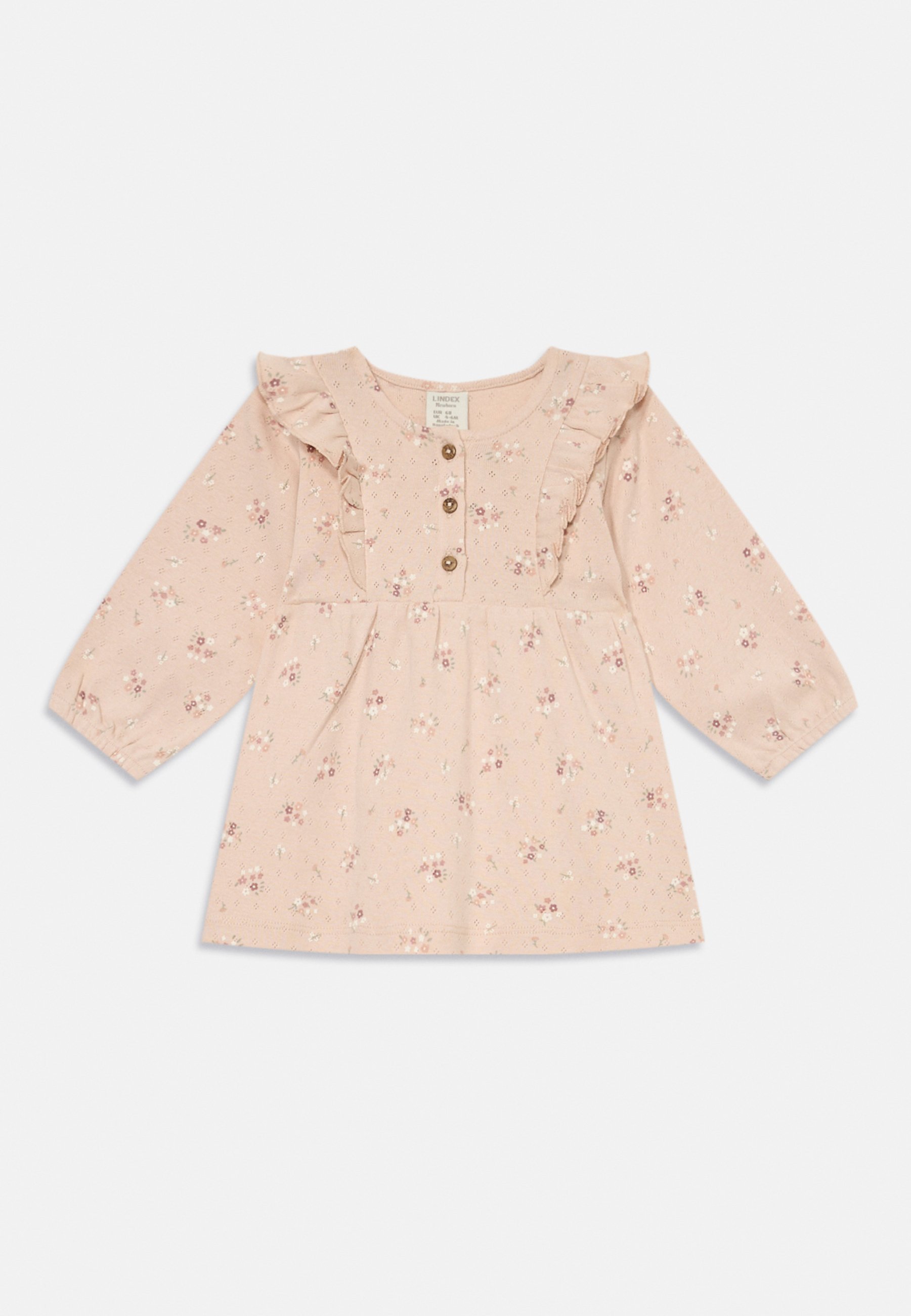 Lindex FRILLS - Jersey jurk - lichtroze