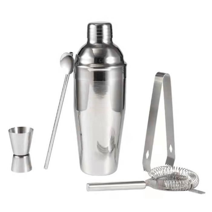 Shaker Cocktail,750ml Shaker Cocktail kit Professionnel,Kit Barman avec Accessoires,pour mélanger boissons,home,bar,party,5pcs