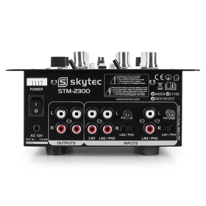 Vonyx STM-2300 - Mixer a 2 canali - Ingresso RCA commutabile (phono/linea), uscita principale RCA e uscita cuffie