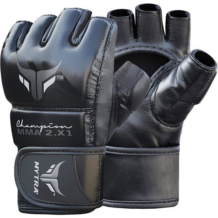Gants MMA Enfant - Mytra Fusion - Noir - Protection Renforcée - Cuir Synthétique -