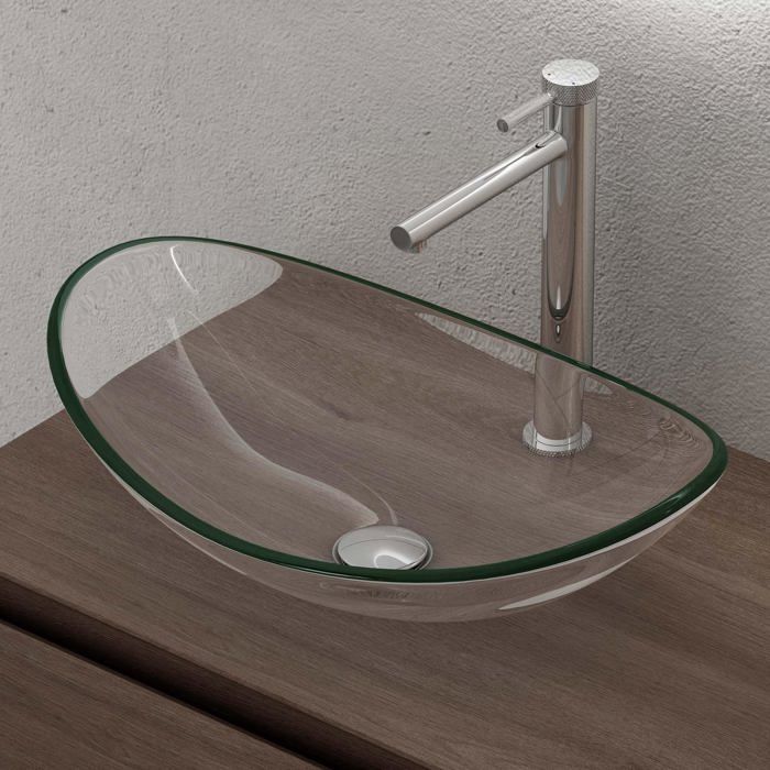 Lavabo de encimera doporro, lavabo de cristal transparente, lavabo ovalado para baño, lavabo para inodoro, 53,5 x 35,5 x 16 cm, Minerva08