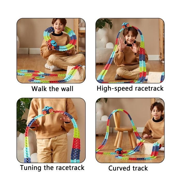 Circuit Voiture Enfant, 92 Pièces Flexible Circuits Voitures Électrique avec 2 Voitures Cadeau Enfant pour Noël Anniversaire