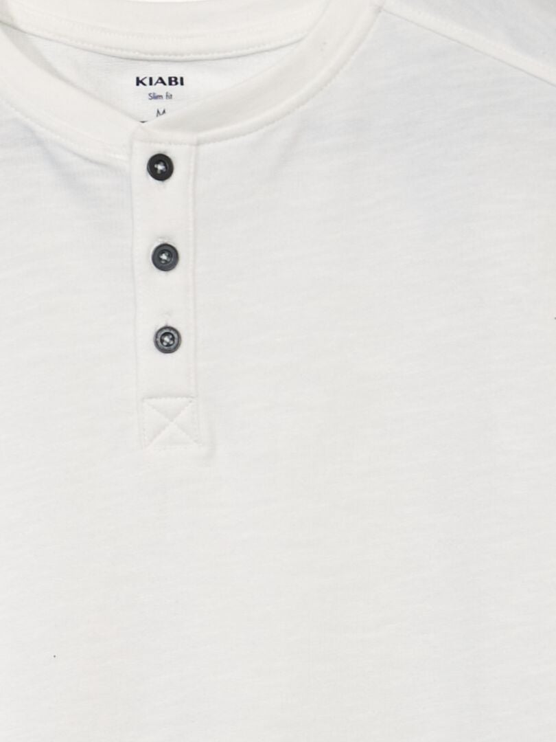 Camiseta de gola Henley de cor sólida - Branca