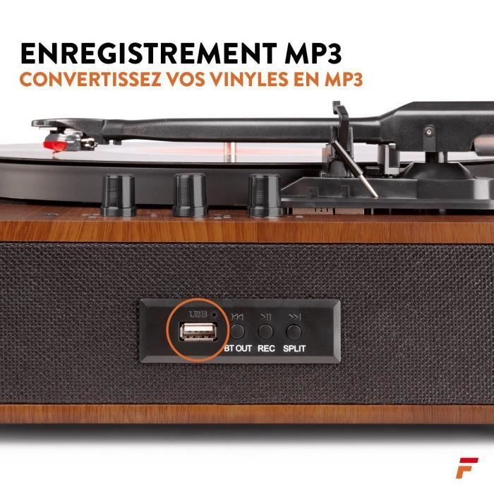 Platine vinyle rétro hifi Fenton RP162D avec Bluetooth et haut-parleurs - Marron / Bois Noyer