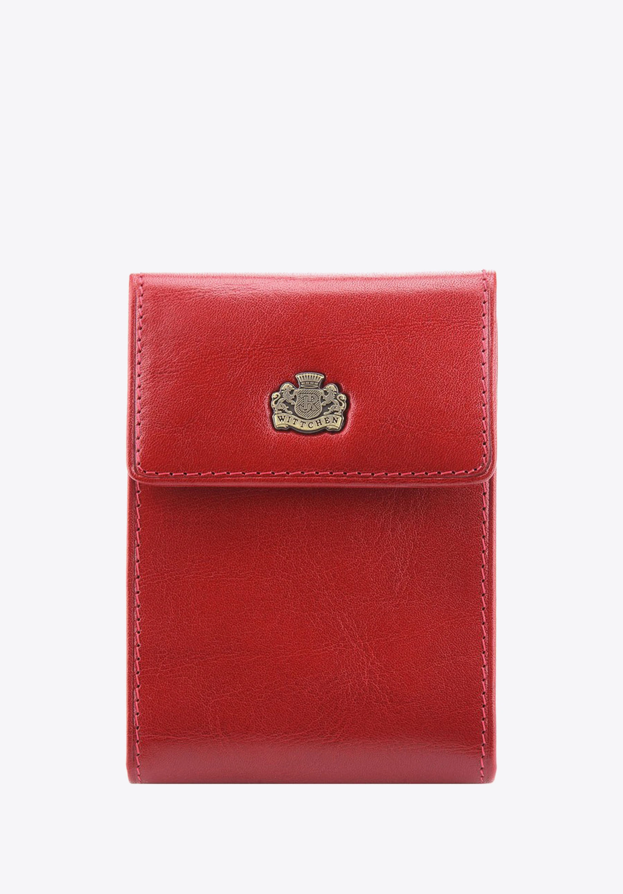 Etui na karty skórzane z herbem rozkładane czerwone
