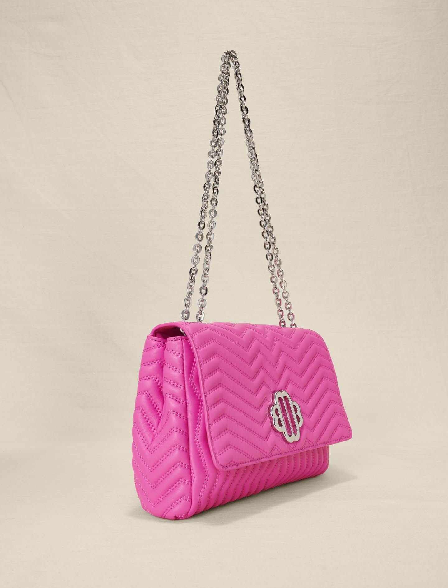 Leren handtas met ketting - Fluorescerend roze