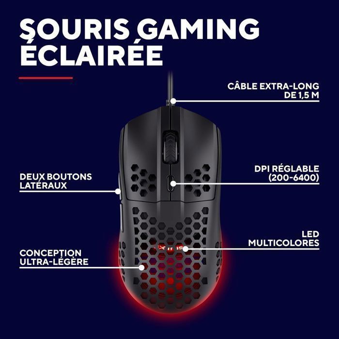Ratón ultraligero para juegos - Trust Gaming - GXT 928 Helox - Sensor de alta precisión - RGB - FPS y eSports