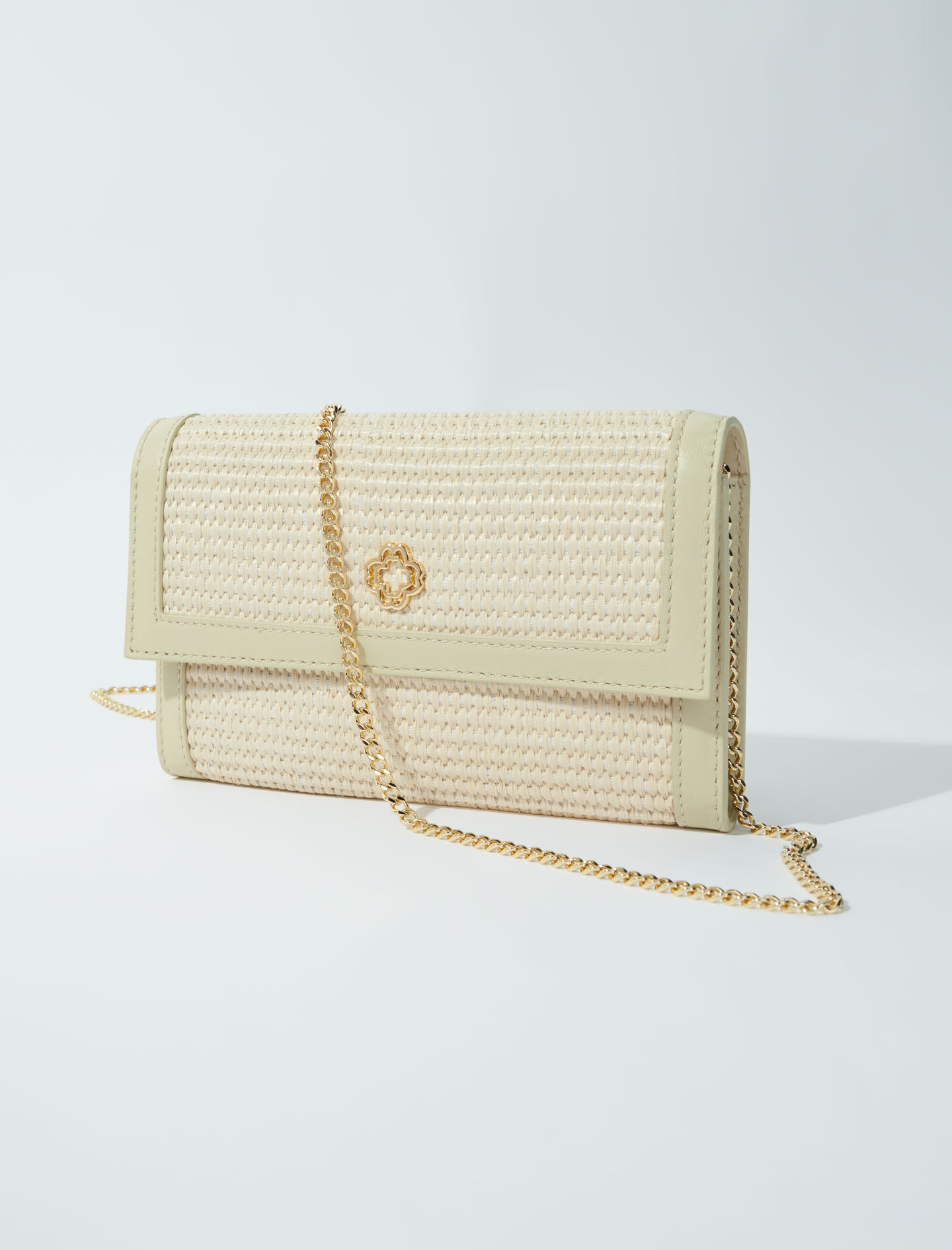 Portofel cu lanț cu efect de rafie - Bej