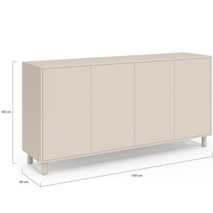 IDMARKET Buffet 160 cm BERTILLE 4 portes bois coloris beige