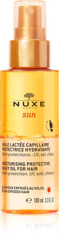 Nuxe Sun Hydratační ochranný mléčný olej na vlasy (Moisturising Protective Milky Oil For Hair) ochranný olej pro vlasy oslabené účinky chloru, slunce a slané vody.