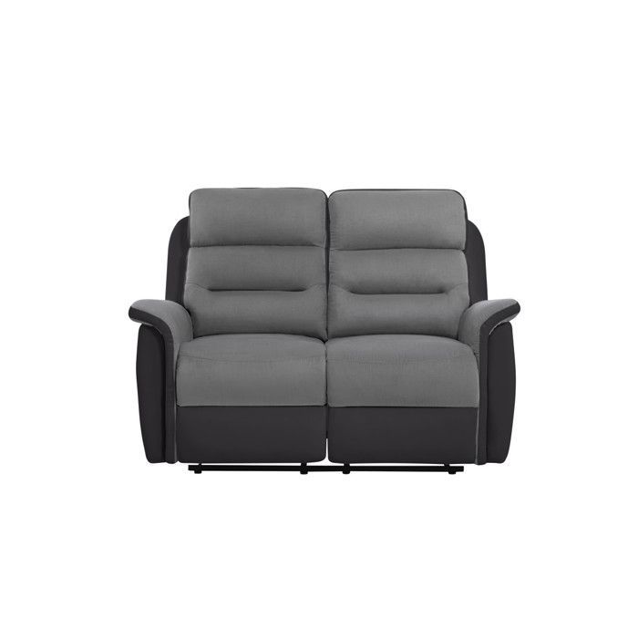 Sofá reclinável de 2 lugares LÉON em microfibra e couro sintético - Cinza e preto - LOUNGITUDE