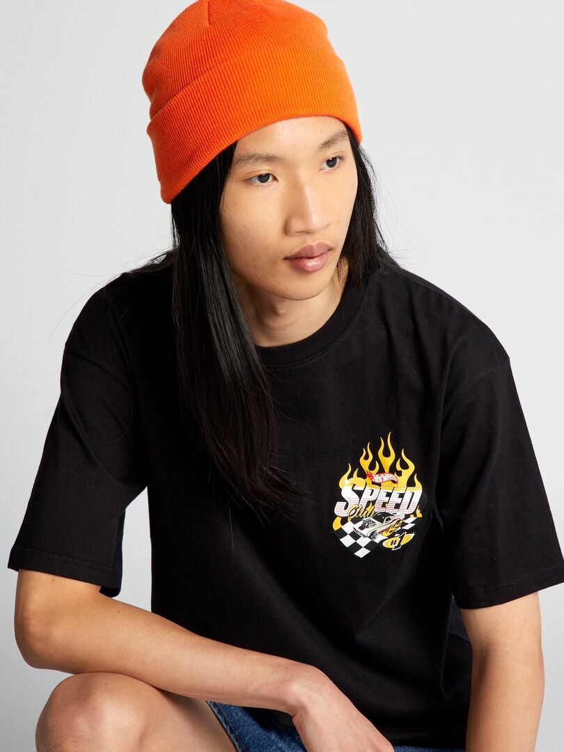 T-shirt met 'Hot Wheels'-print - zwart