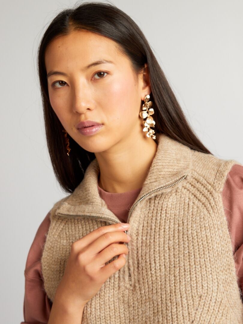 Mouwloze coltrui met ritssluiting - BEIGE