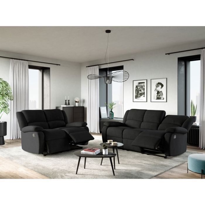 Canapé Relaxation 2 places en microfibre LEO - Noir - L143 x 93 x 96cm - LOUNGITUDE