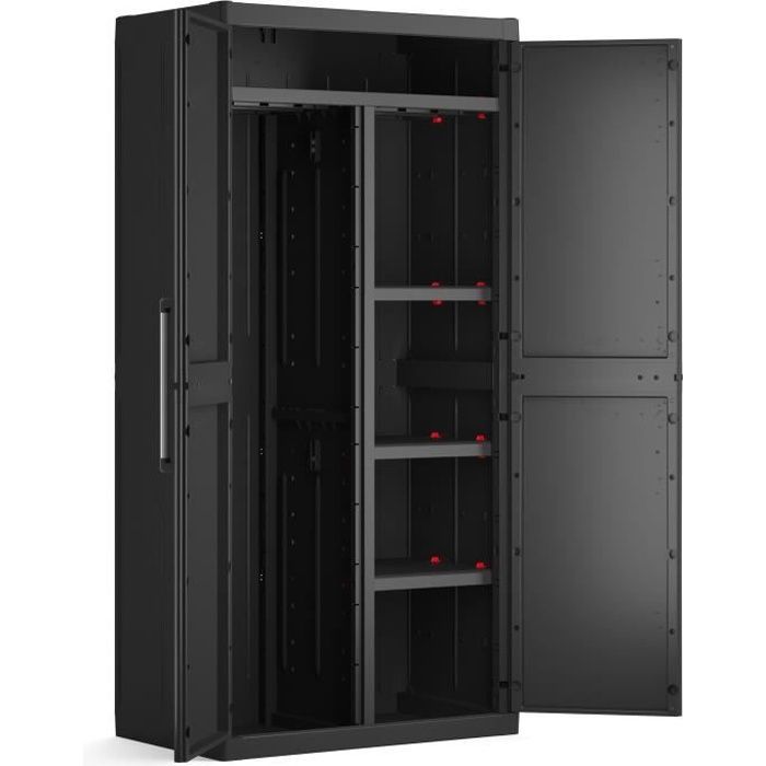 KETER Armoire de rangement DETROIT XL - 2 portes - 4 étagères dont 2 réglables - L 89 x P 54 x H 182 cm - Noir