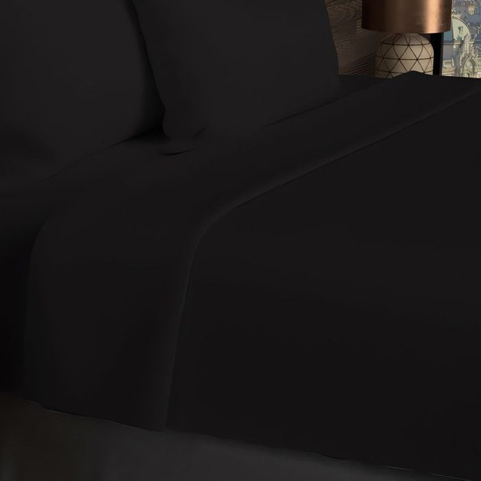 Lençol de cima em algodão com 57 fios, 180x290 cm, preto liso, da Soleil d'ocre