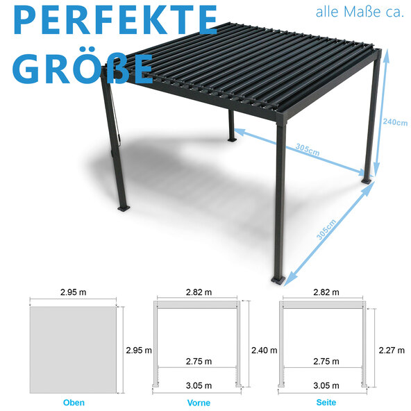 Pavilon s lamelovou střechou, antracit, 3 x 3 m