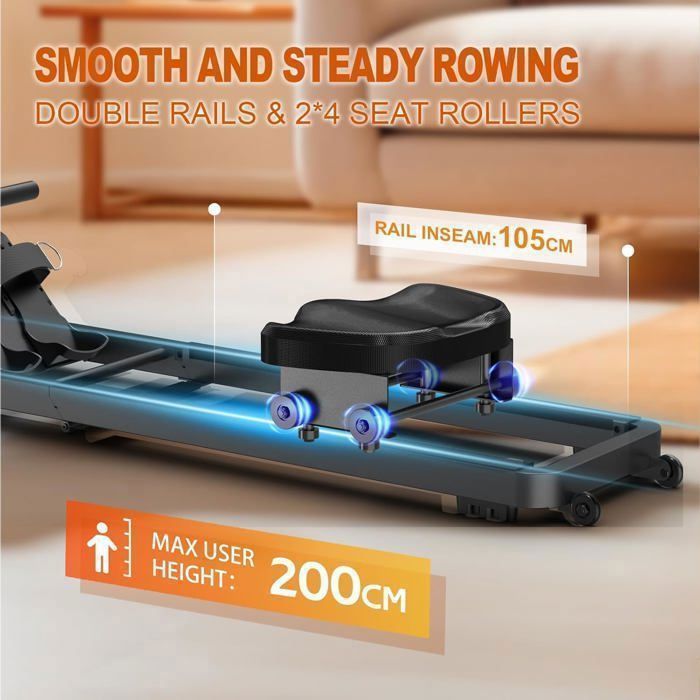 Indoor rowing machine - METTLEMATIC - Foldable - Water resistance - Bluetooth connected - Tablet holder - 160kg